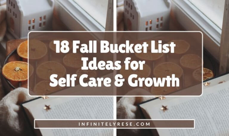 Open book next to orange slices. Text reads: 18 Fall Bucket List Ideas for Self Care and Growth.