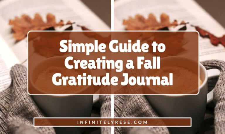 Sweater wrapped around coffee mug by open book. Text reads: Simple Guide to Creating a Fall Journal.