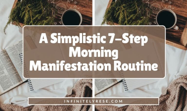 Flat lay of open book, notebook, and tray holding coffee cup and green leaves.